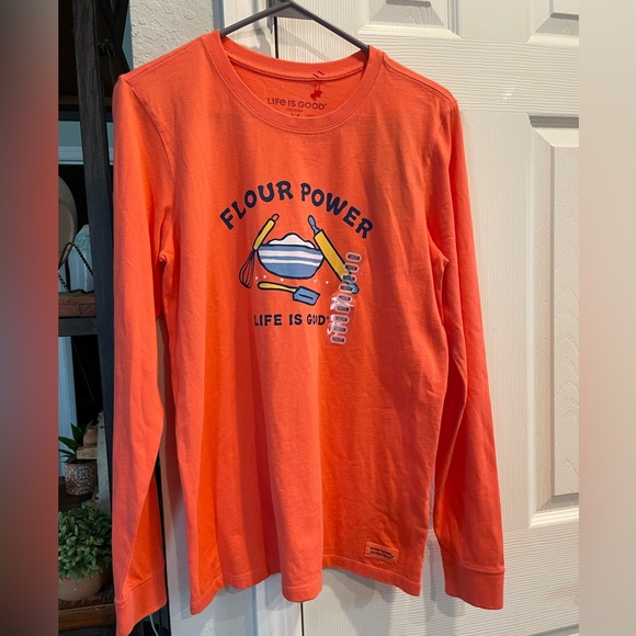 Life Is Good Tops - Life is Good FLOUR POWER Long sleeve orange Crusher T shirt Medium NEW w tag